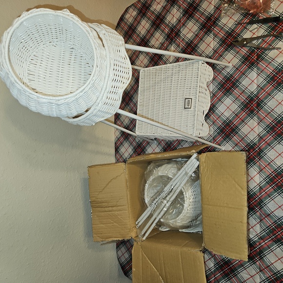White Wicker Plant Stand with Shelf - Picture 7 of 7